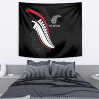 New Zealand Rugby Tapestry Sporty Silver Fern Shape with Maori Tattoos - Polynesian Pride