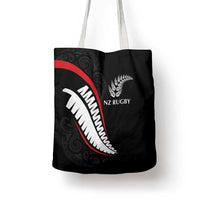 New Zealand Rugby Tote Bag Sporty Silver Fern Shape with Maori Tattoos - Polynesian Pride