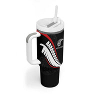 New Zealand Rugby Custom Tumbler With Handle Sporty Silver Fern Shape with Maori Tattoos - Polynesian Pride