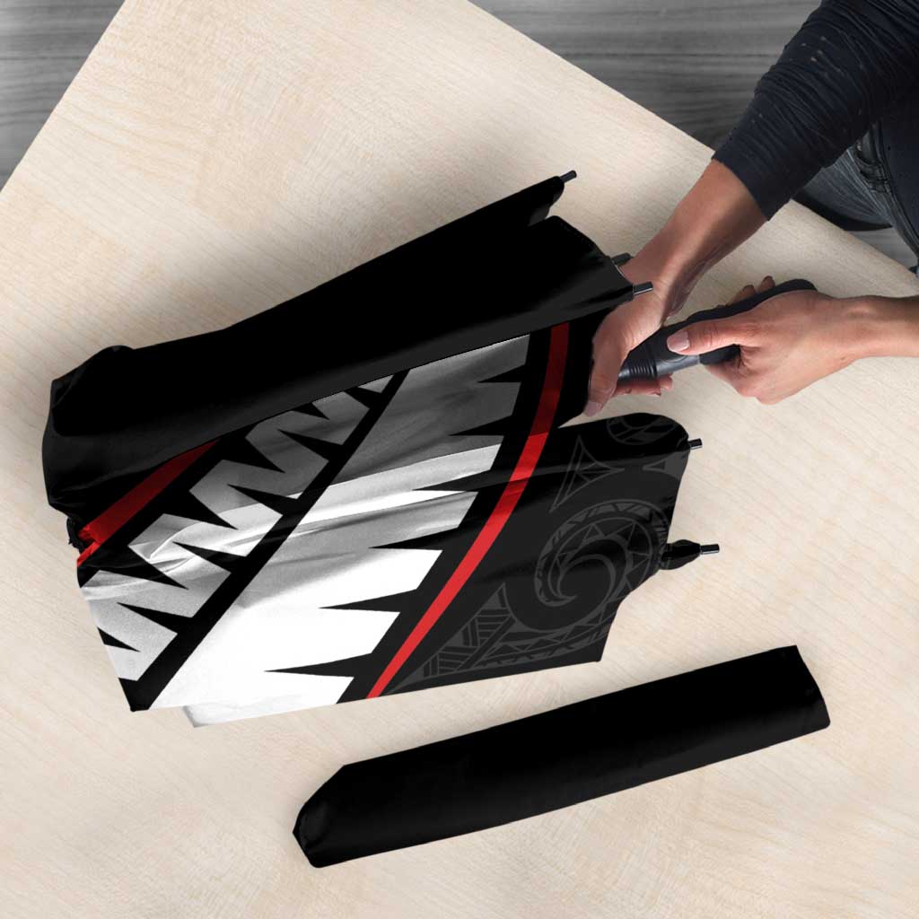 New Zealand Rugby Umbrella Sporty Silver Fern Shape with Maori Tattoos - Polynesian Pride