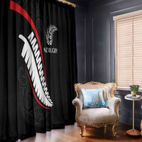 New Zealand Rugby Window Curtain Sporty Silver Fern Shape with Maori Tattoos - Polynesian Pride