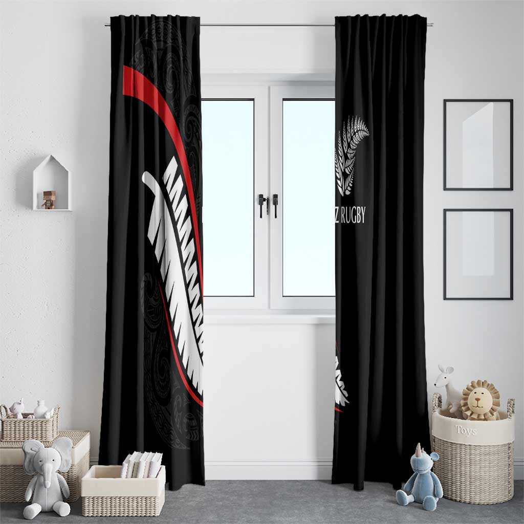 New Zealand Rugby Window Curtain Sporty Silver Fern Shape with Maori Tattoos - Polynesian Pride