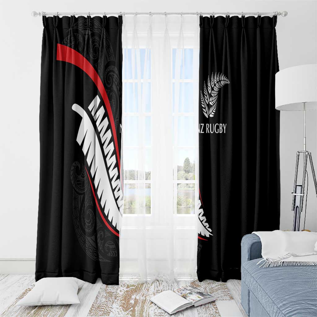 New Zealand Rugby Window Curtain Sporty Silver Fern Shape with Maori Tattoos - Polynesian Pride
