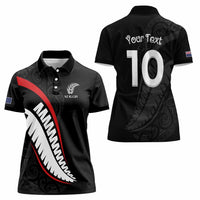 New Zealand Rugby Custom Women Polo Shirt Sporty Silver Fern Shape with Maori Tattoos - Polynesian Pride