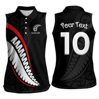New Zealand Rugby Custom Women Sleeveless Polo Shirt Sporty Silver Fern Shape with Maori Tattoos - Polynesian Pride