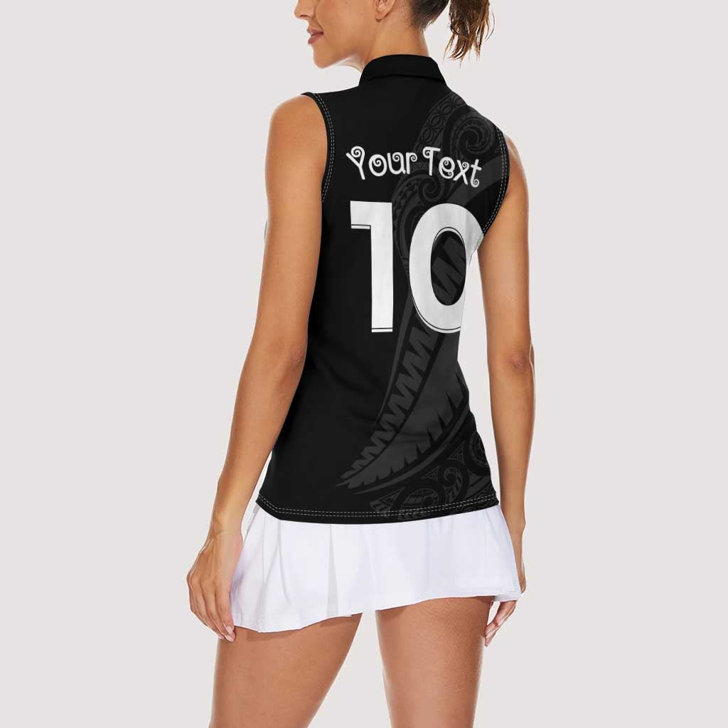 New Zealand Rugby Custom Women Sleeveless Polo Shirt Sporty Silver Fern Shape with Maori Tattoos - Polynesian Pride