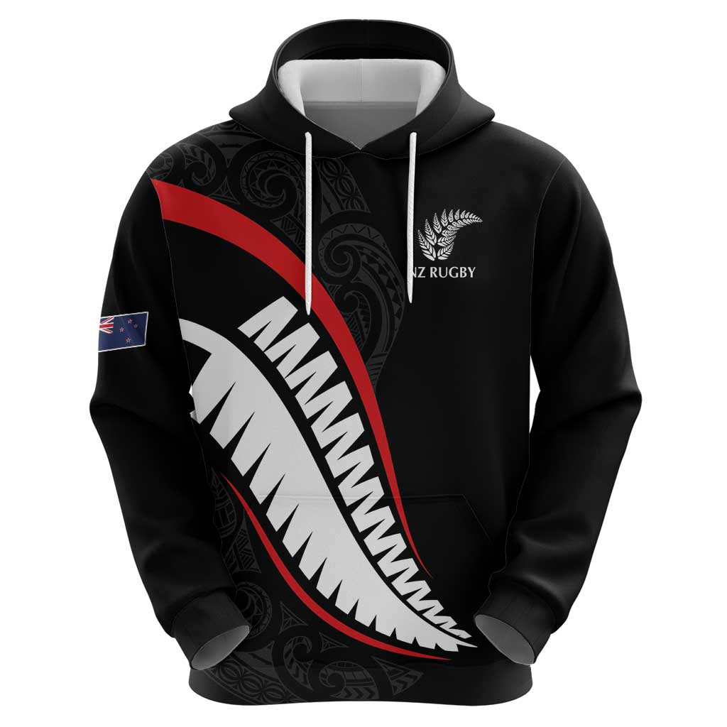 New Zealand Rugby Custom Zip Hoodie Sporty Silver Fern Shape with Maori Tattoos - Polynesian Pride