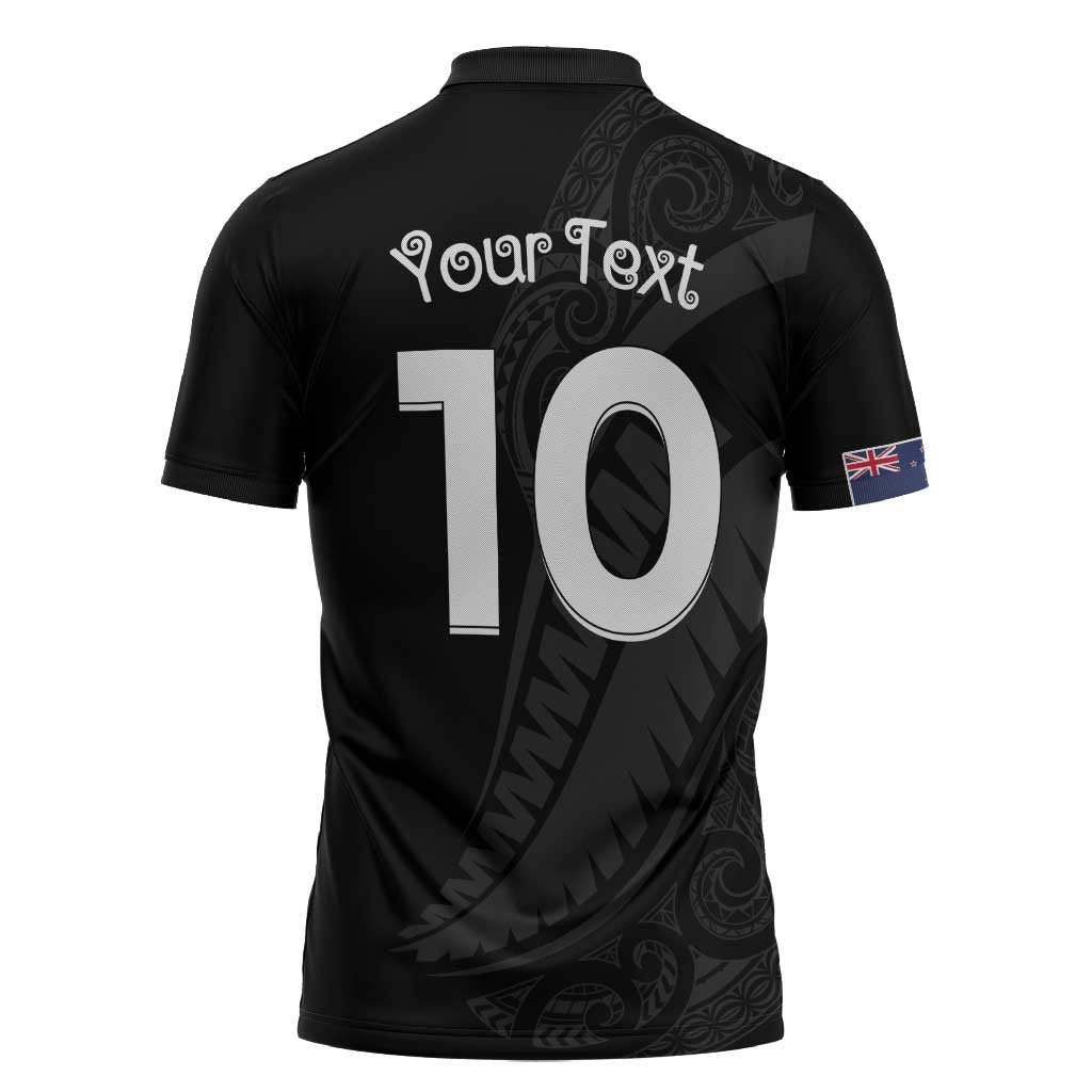 New Zealand Rugby Custom Zipper Polo Shirt Sporty Silver Fern Shape with Maori Tattoos - Polynesian Pride