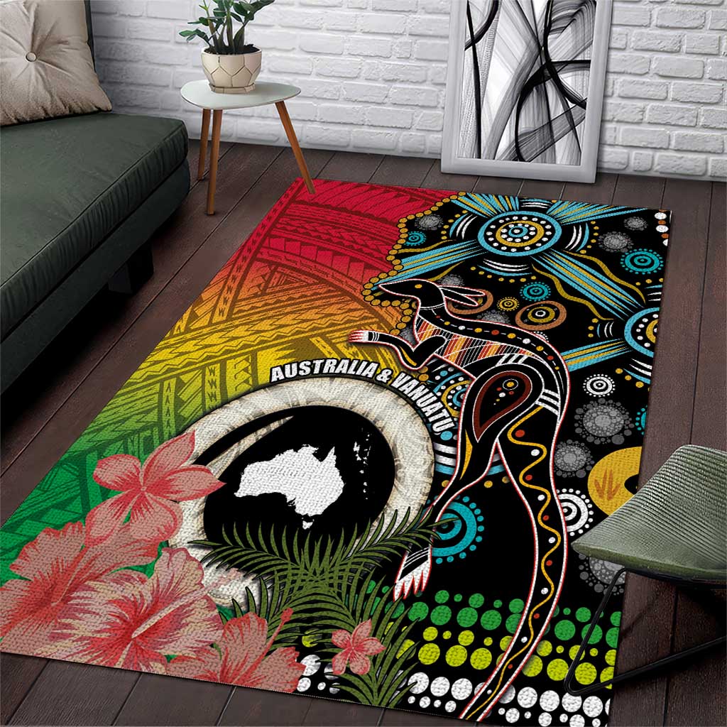 Vanuatu and Australia Together Area Rug Kangaroo with Pig Tusk Indigenous Pattern