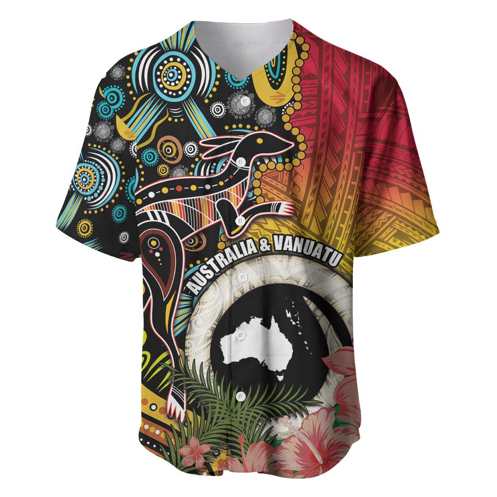 Vanuatu and Australia Together Baseball Jersey Kangaroo with Pig Tusk Indigenous Pattern