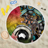 Vanuatu and Australia Together Beach Blanket Kangaroo with Pig Tusk Indigenous Pattern LT03 One Size 150cm Black - Polynesian Pride