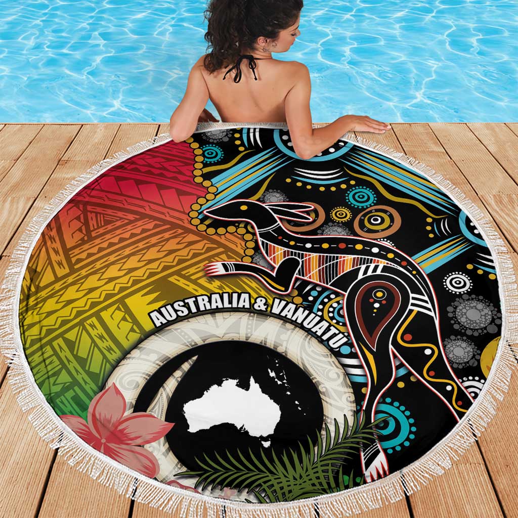 Vanuatu and Australia Together Beach Blanket Kangaroo with Pig Tusk Indigenous Pattern LT03 - Polynesian Pride