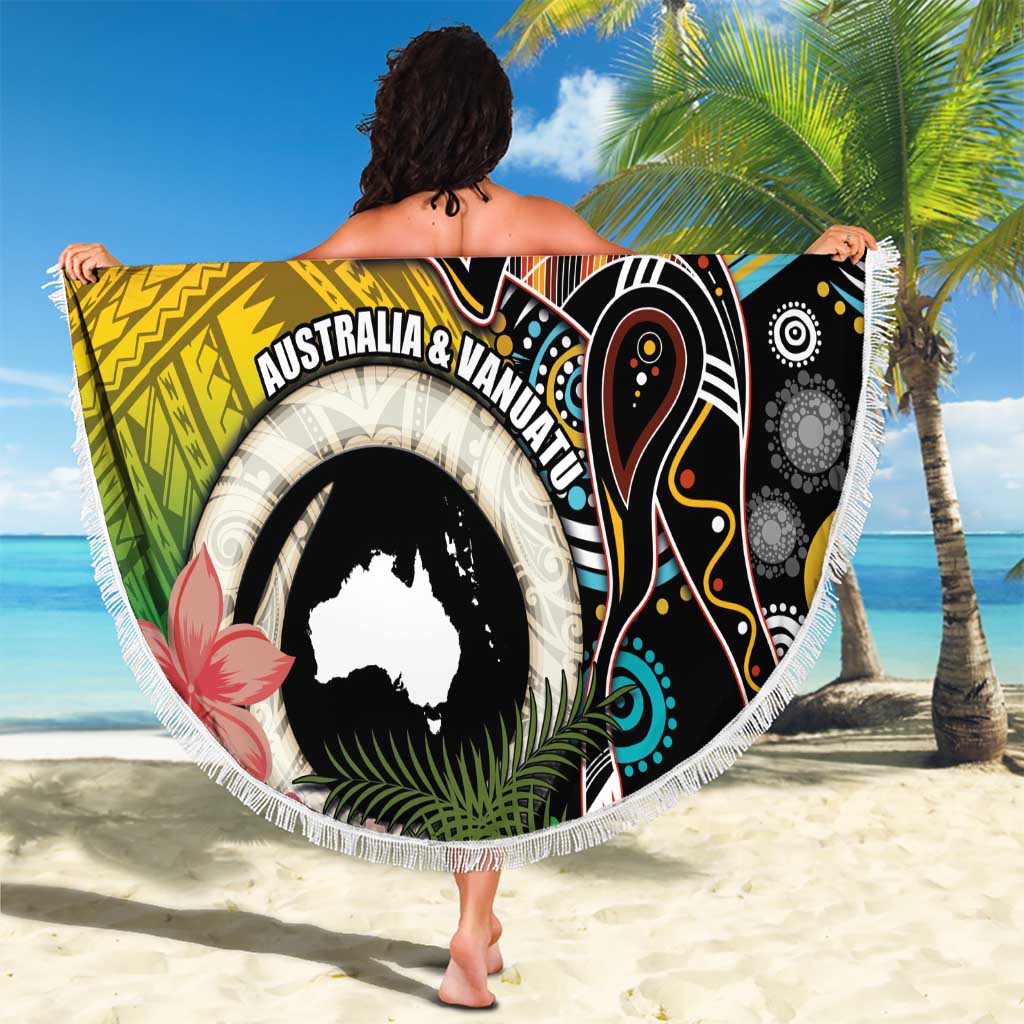 Vanuatu and Australia Together Beach Blanket Kangaroo with Pig Tusk Indigenous Pattern LT03 - Polynesian Pride
