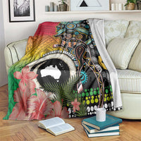 Vanuatu and Australia Together Blanket Kangaroo with Pig Tusk Indigenous Pattern LT03 Black - Polynesian Pride
