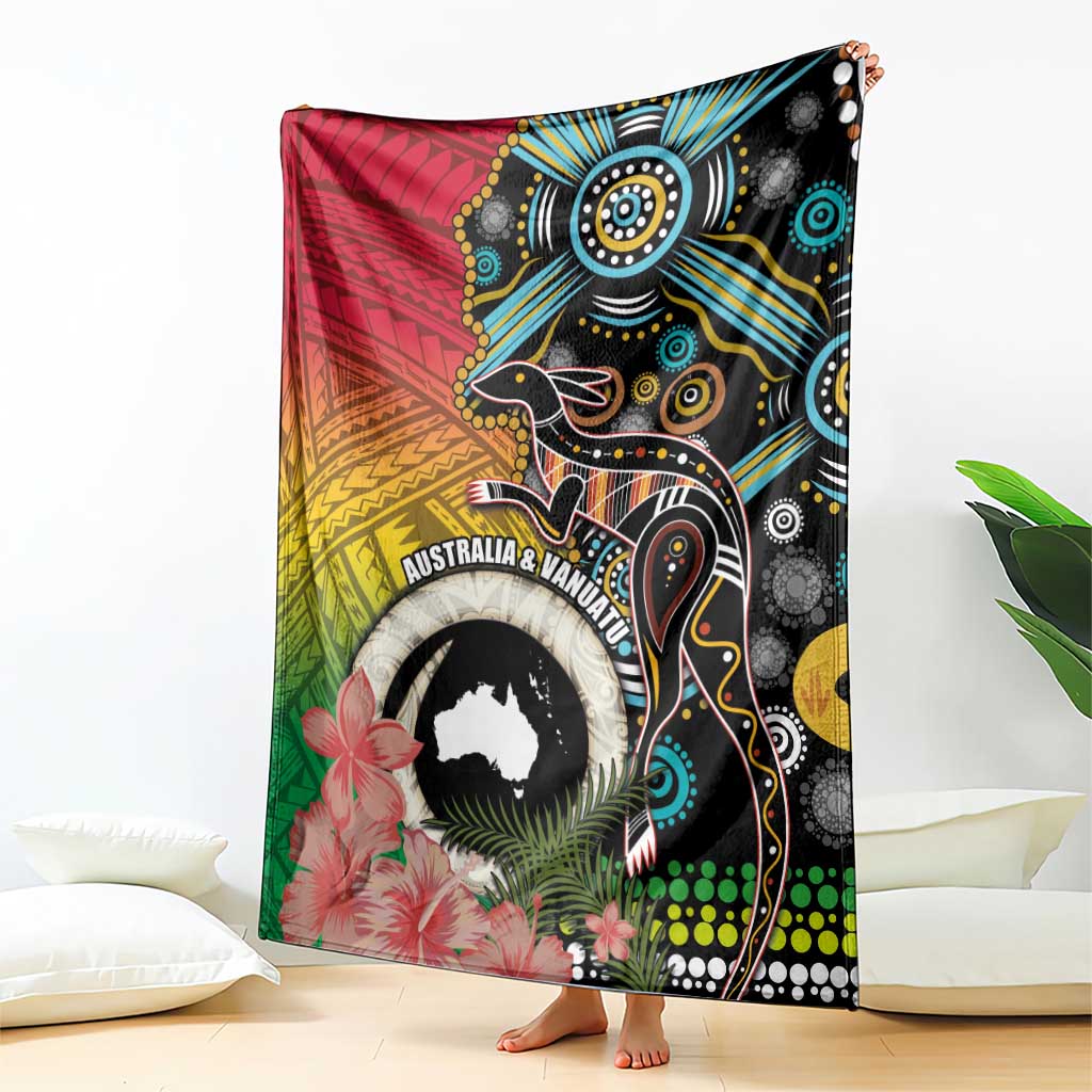 Vanuatu and Australia Together Blanket Kangaroo with Pig Tusk Indigenous Pattern LT03 - Polynesian Pride