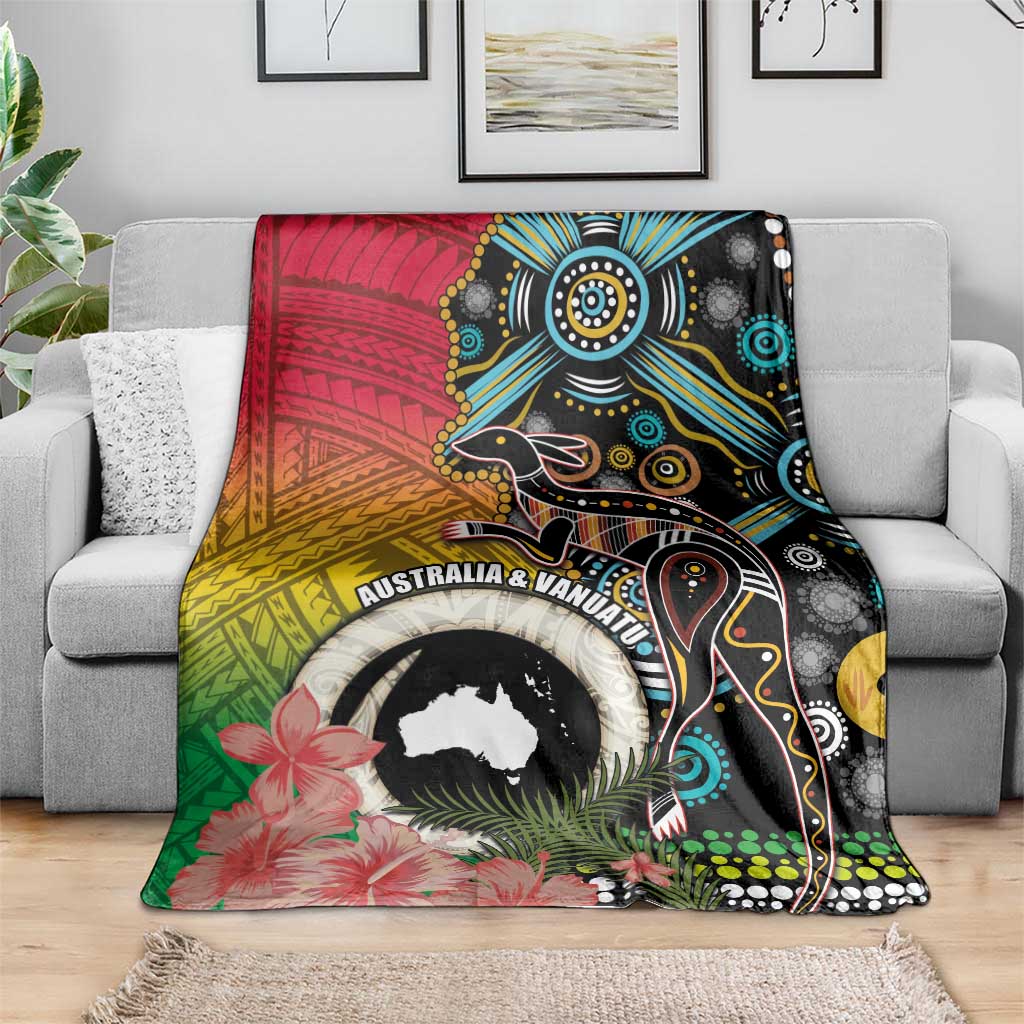 Vanuatu and Australia Together Blanket Kangaroo with Pig Tusk Indigenous Pattern LT03 - Polynesian Pride