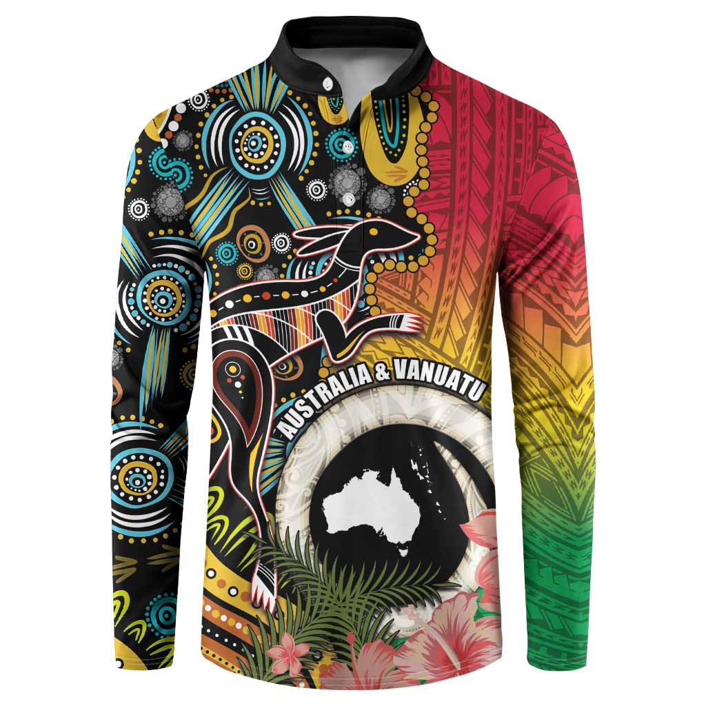 Vanuatu and Australia Together Button Sweatshirt Kangaroo with Pig Tusk Indigenous Pattern LT03 Black - Polynesian Pride