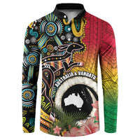 Vanuatu and Australia Together Button Sweatshirt Kangaroo with Pig Tusk Indigenous Pattern LT03 Black - Polynesian Pride