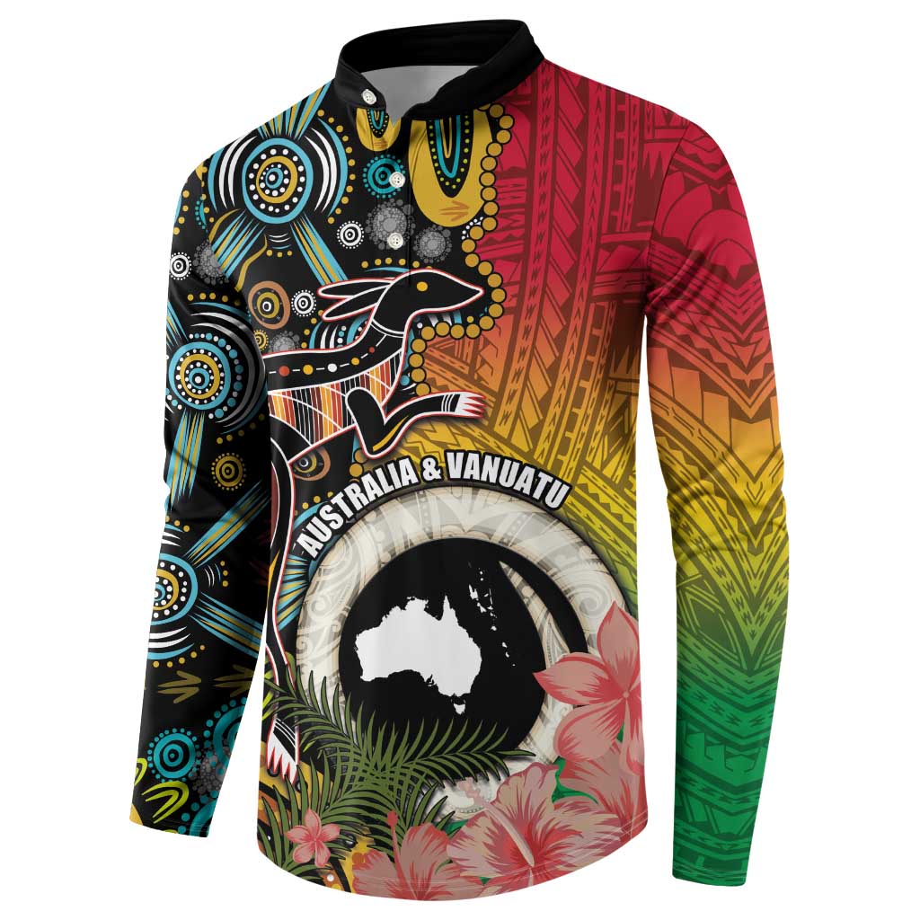 Vanuatu and Australia Together Button Sweatshirt Kangaroo with Pig Tusk Indigenous Pattern LT03 - Polynesian Pride