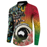 Vanuatu and Australia Together Button Sweatshirt Kangaroo with Pig Tusk Indigenous Pattern LT03 - Polynesian Pride