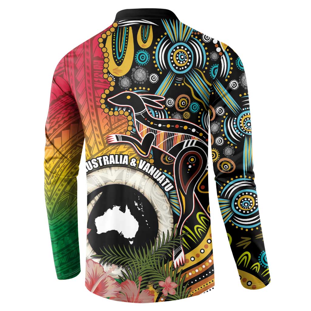 Vanuatu and Australia Together Button Sweatshirt Kangaroo with Pig Tusk Indigenous Pattern LT03 - Polynesian Pride