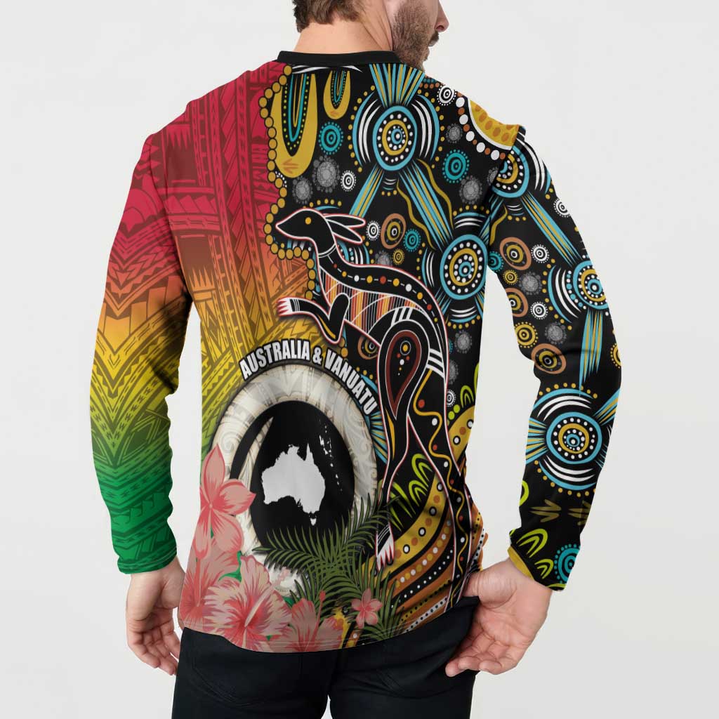 Vanuatu and Australia Together Button Sweatshirt Kangaroo with Pig Tusk Indigenous Pattern LT03 - Polynesian Pride
