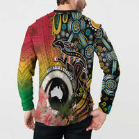 Vanuatu and Australia Together Button Sweatshirt Kangaroo with Pig Tusk Indigenous Pattern LT03 - Polynesian Pride