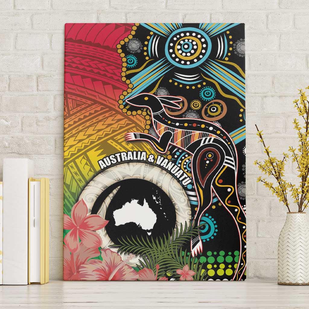 Vanuatu and Australia Together Canvas Wall Art Kangaroo with Pig Tusk Indigenous Pattern LT03 Without Frame Black - Polynesian Pride