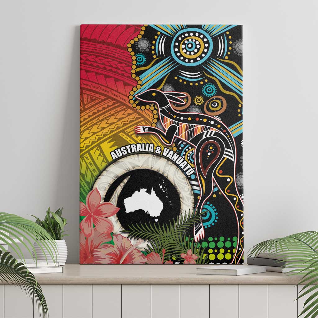 Vanuatu and Australia Together Canvas Wall Art Kangaroo with Pig Tusk Indigenous Pattern LT03 - Polynesian Pride