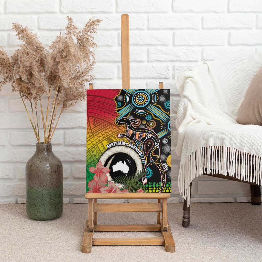 Vanuatu and Australia Together Canvas Wall Art Kangaroo with Pig Tusk Indigenous Pattern LT03 - Polynesian Pride