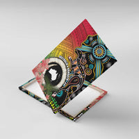 Vanuatu and Australia Together Canvas Wall Art Kangaroo with Pig Tusk Indigenous Pattern LT03 With Frame Black - Polynesian Pride