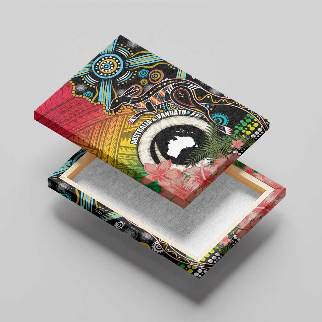 Vanuatu and Australia Together Canvas Wall Art Kangaroo with Pig Tusk Indigenous Pattern LT03 - Polynesian Pride