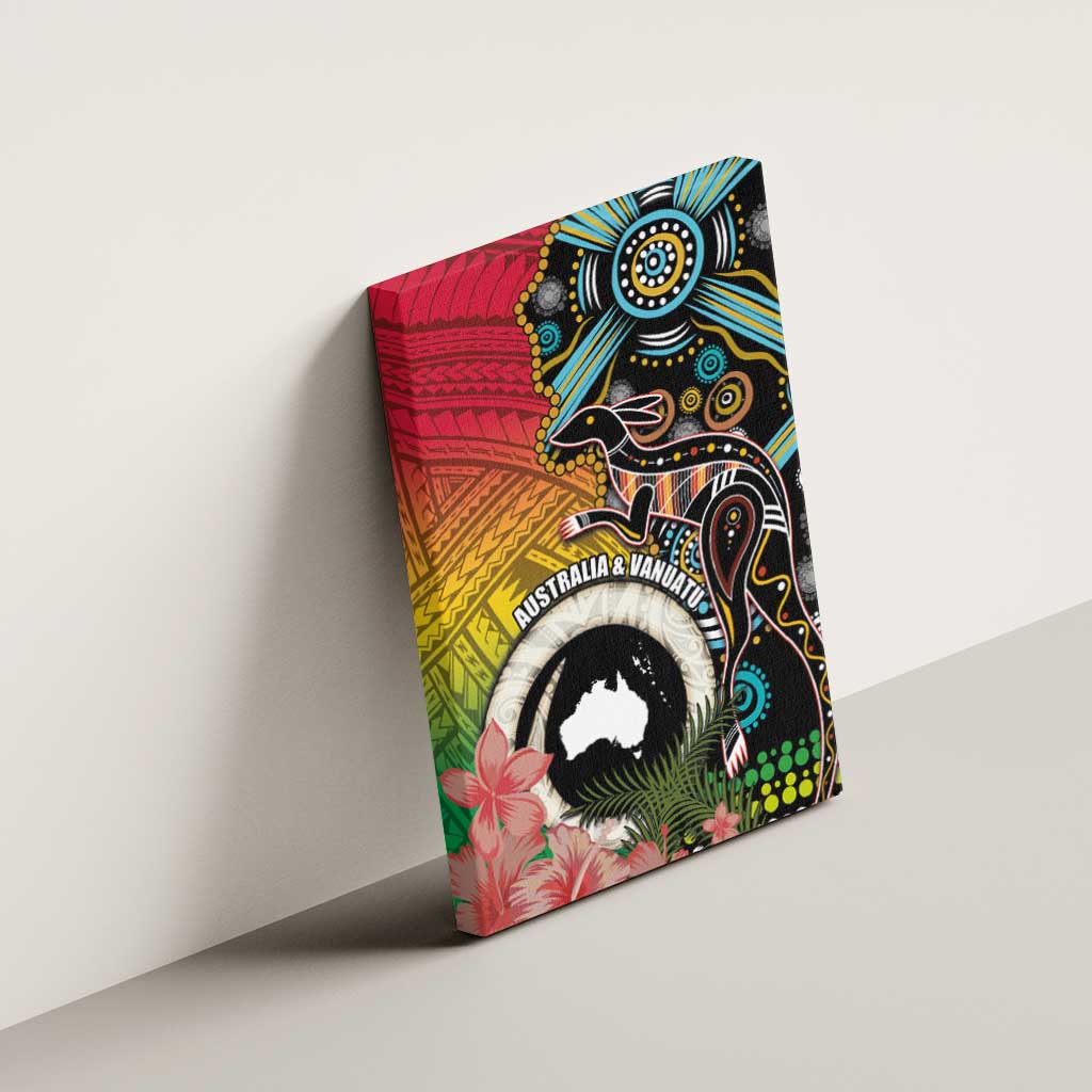 Vanuatu and Australia Together Canvas Wall Art Kangaroo with Pig Tusk Indigenous Pattern LT03 - Polynesian Pride