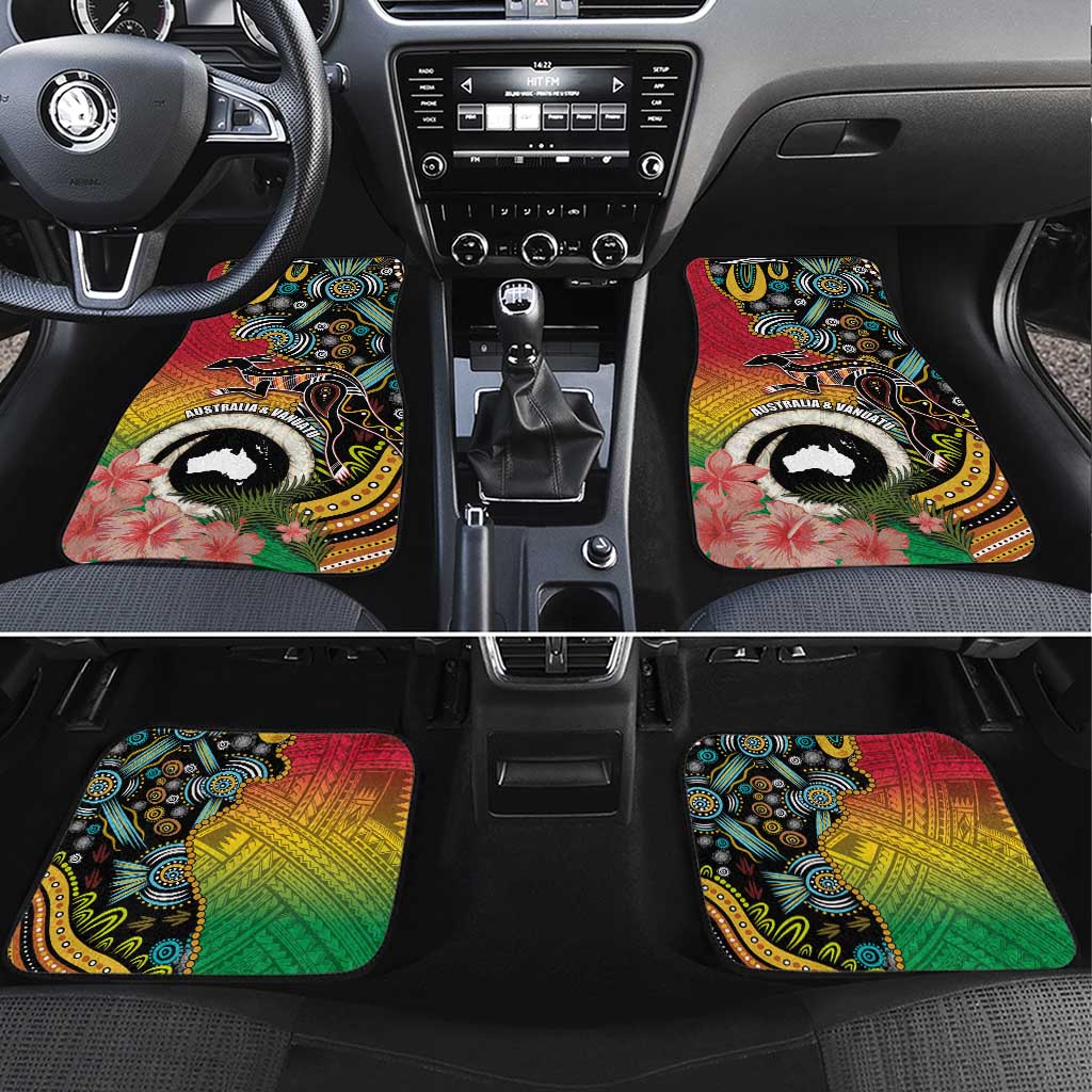 Vanuatu and Australia Together Car Mats Kangaroo with Pig Tusk Indigenous Pattern LT03 Set 4pcs Black - Polynesian Pride