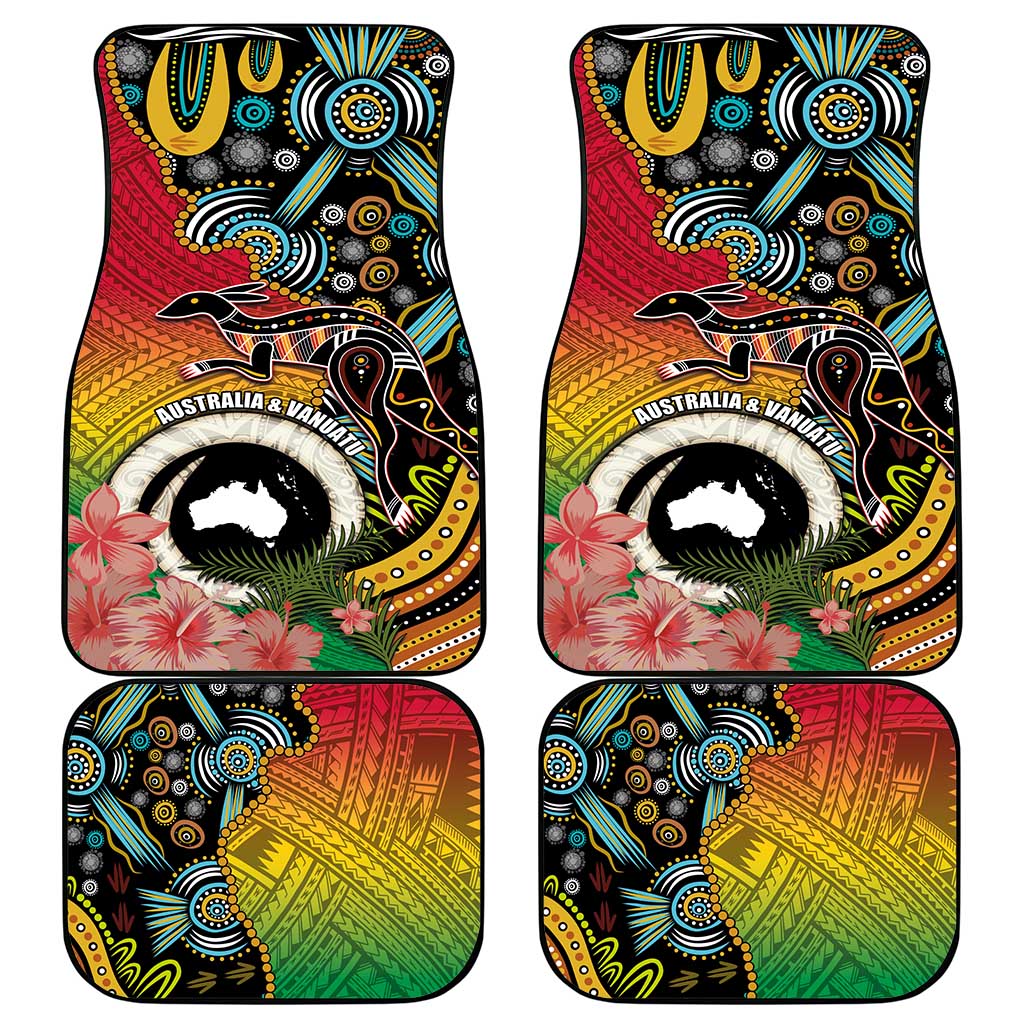 Vanuatu and Australia Together Car Mats Kangaroo with Pig Tusk Indigenous Pattern LT03 - Polynesian Pride