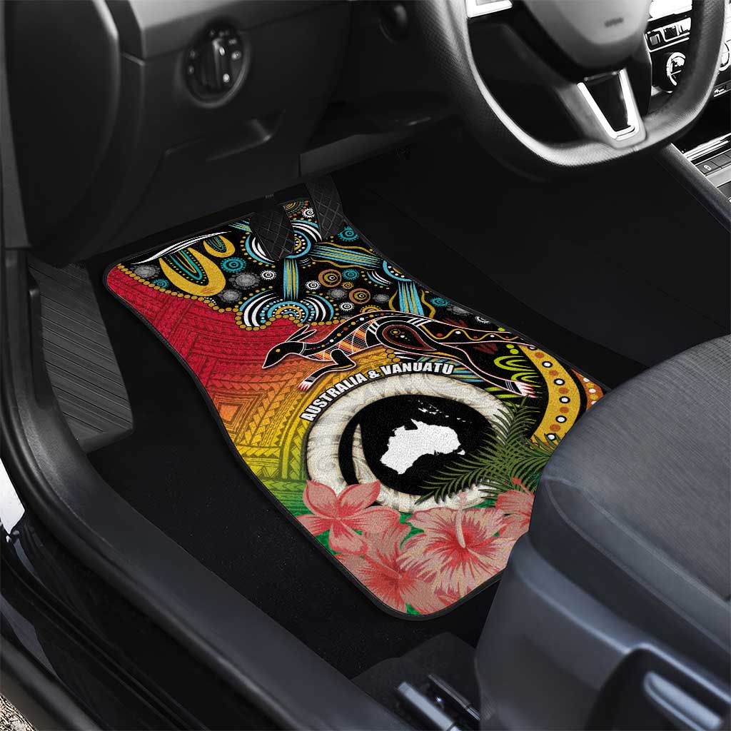 Vanuatu and Australia Together Car Mats Kangaroo with Pig Tusk Indigenous Pattern LT03 - Polynesian Pride