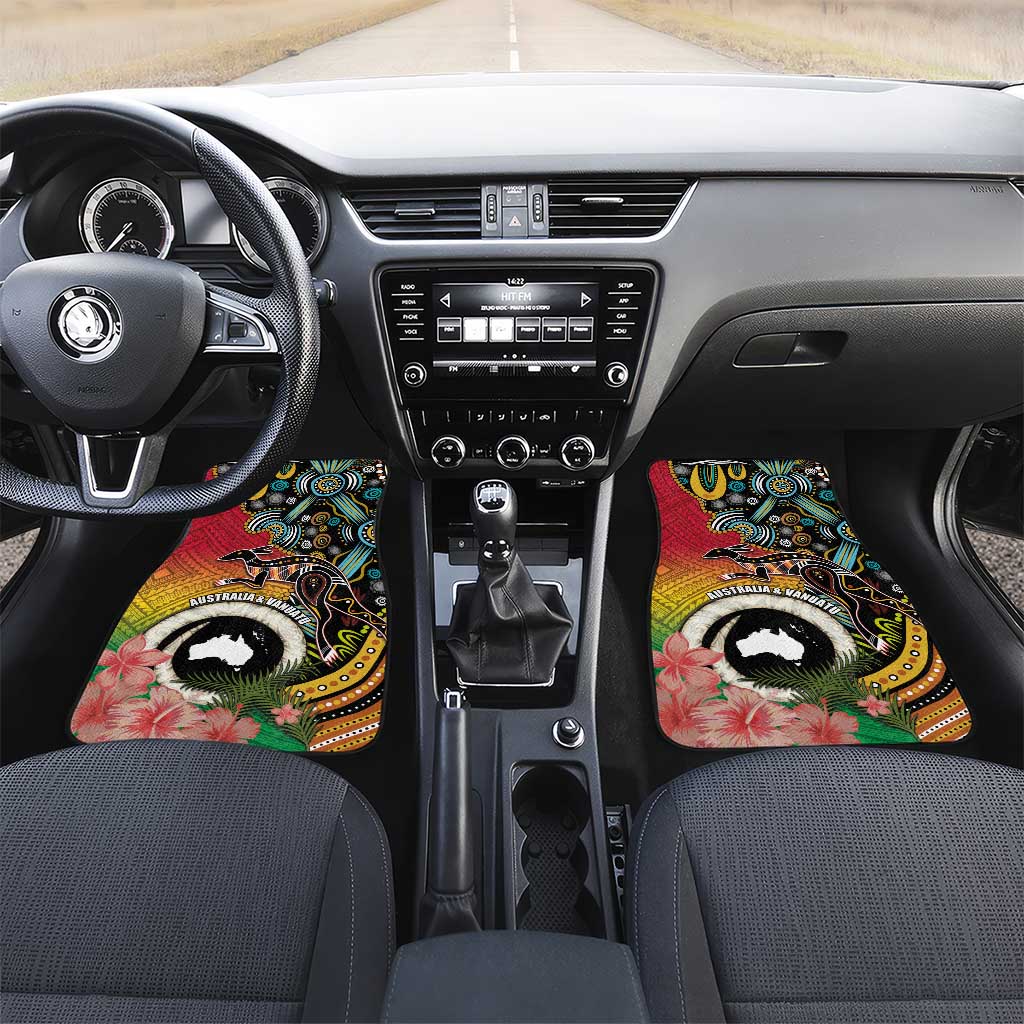 Vanuatu and Australia Together Car Mats Kangaroo with Pig Tusk Indigenous Pattern LT03 Set 2pcs - Front Black - Polynesian Pride