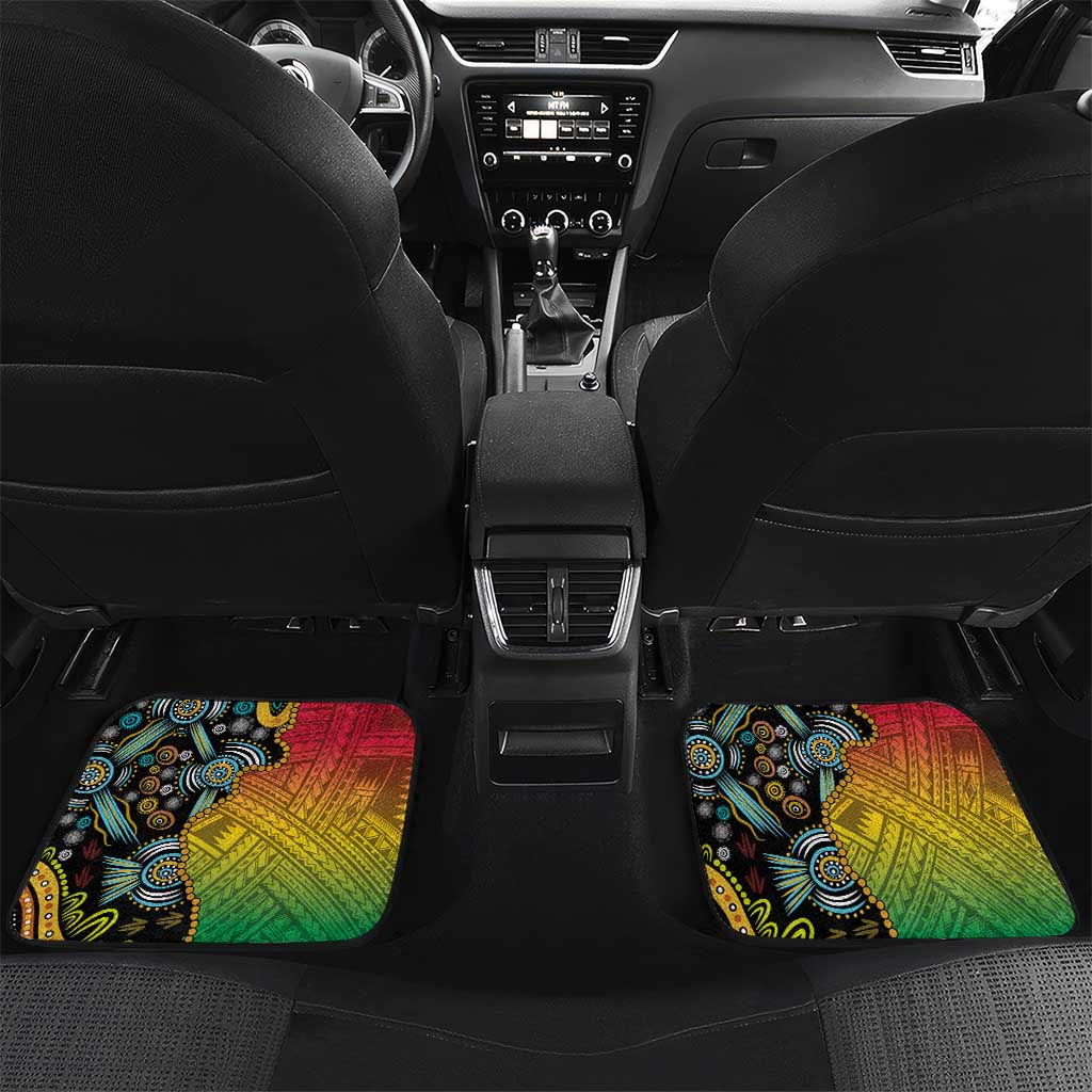 Vanuatu and Australia Together Car Mats Kangaroo with Pig Tusk Indigenous Pattern LT03 Set 2pcs - Back Black - Polynesian Pride