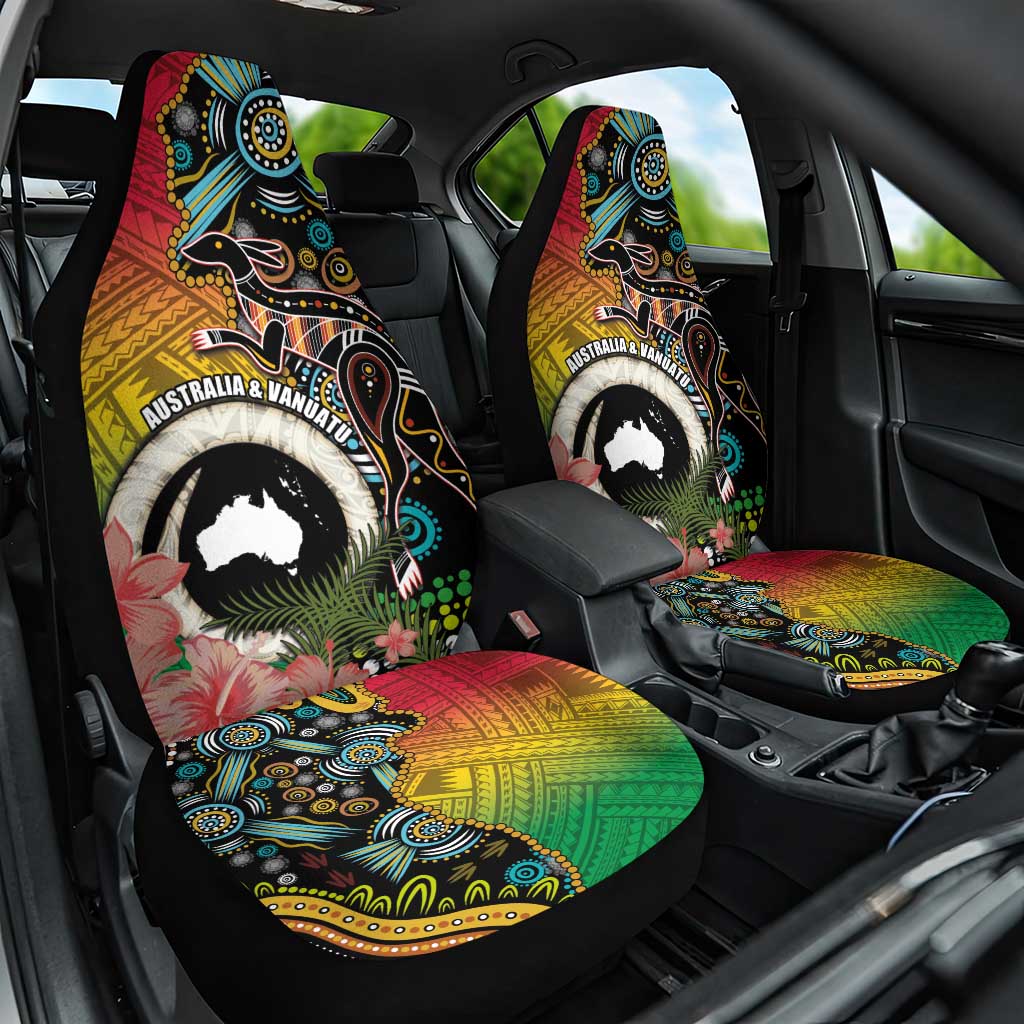 Vanuatu and Australia Together Car Seat Cover Kangaroo with Pig Tusk Indigenous Pattern