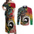 Vanuatu and Australia Together Couples Matching Off Shoulder Maxi Dress and Long Sleeve Button Shirt Kangaroo with Pig Tusk Indigenous Pattern