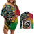 Vanuatu and Australia Together Couples Matching Off Shoulder Short Dress and Long Sleeve Button Shirt Kangaroo with Pig Tusk Indigenous Pattern