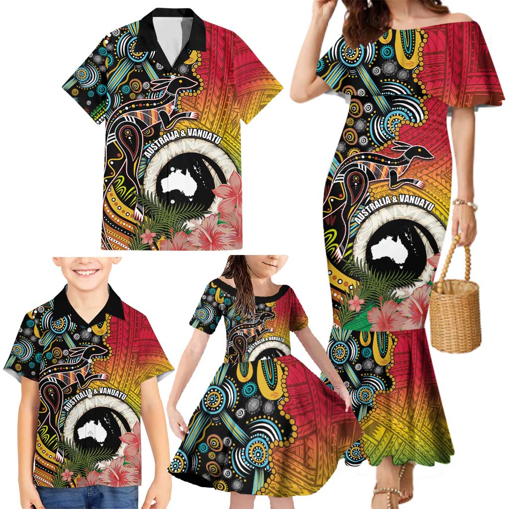 Vanuatu and Australia Together Family Matching Mermaid Dress and Hawaiian Shirt Kangaroo with Pig Tusk Indigenous Pattern LT03 - Polynesian Pride