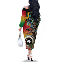 Vanuatu and Australia Together Family Matching Off The Shoulder Long Sleeve Dress and Hawaiian Shirt Kangaroo with Pig Tusk Indigenous Pattern LT03 - Polynesian Pride