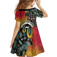 Vanuatu and Australia Together Family Matching Off Shoulder Short Dress and Hawaiian Shirt Kangaroo with Pig Tusk Indigenous Pattern LT03 - Polynesian Pride