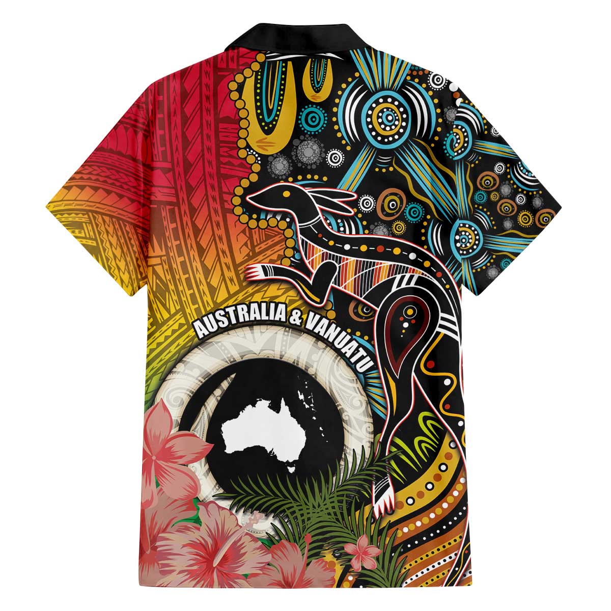 Vanuatu and Australia Together Family Matching Off Shoulder Short Dress and Hawaiian Shirt Kangaroo with Pig Tusk Indigenous Pattern LT03 - Polynesian Pride