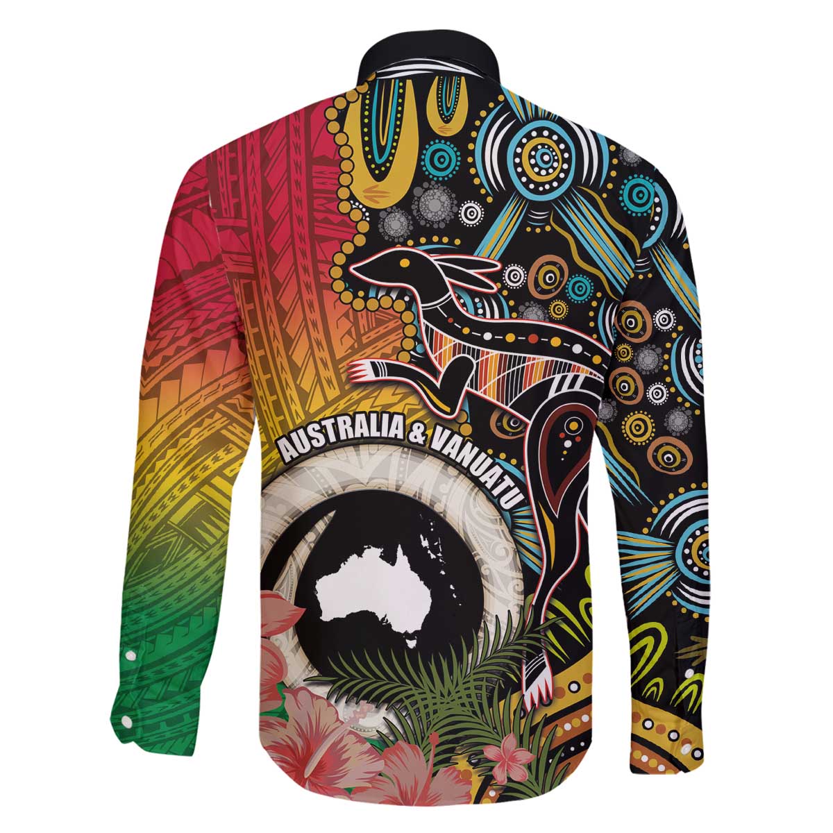 Vanuatu and Australia Together Family Matching Off Shoulder Short Dress and Hawaiian Shirt Kangaroo with Pig Tusk Indigenous Pattern LT03 - Polynesian Pride