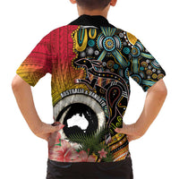 Vanuatu and Australia Together Family Matching Summer Maxi Dress and Hawaiian Shirt Kangaroo with Pig Tusk Indigenous Pattern LT03 - Polynesian Pride