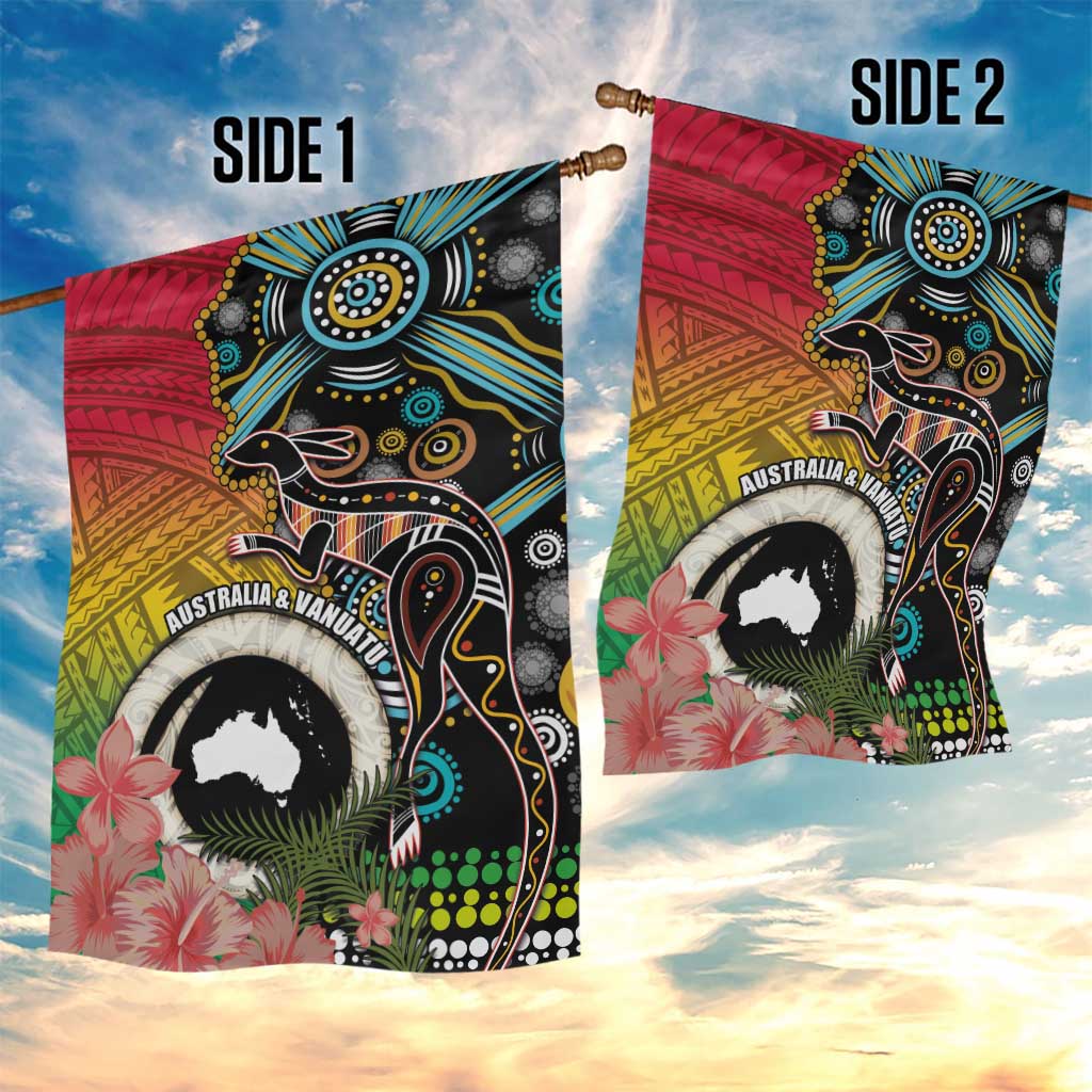 Vanuatu and Australia Together Garden Flag Kangaroo with Pig Tusk Indigenous Pattern LT03 - Polynesian Pride