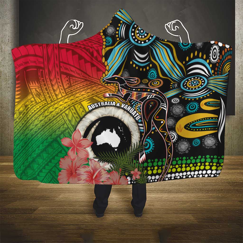 Vanuatu and Australia Together Hooded Blanket Kangaroo with Pig Tusk Indigenous Pattern LT03 - Polynesian Pride