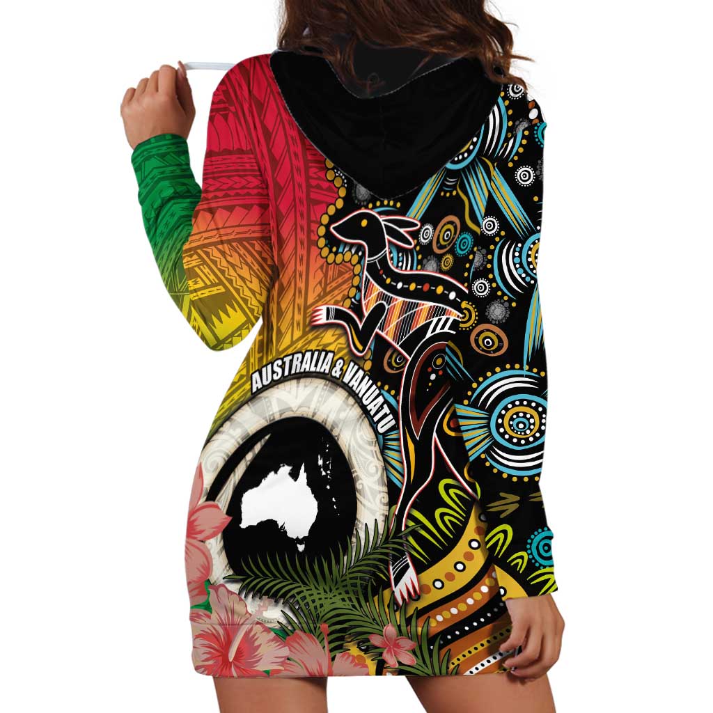 Vanuatu and Australia Together Hoodie Dress Kangaroo with Pig Tusk Indigenous Pattern